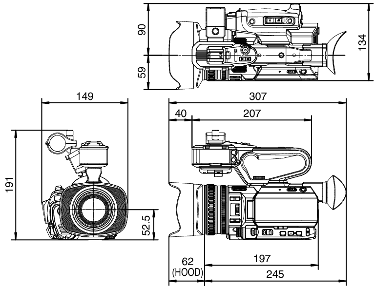 GY-HM200 EXT Dimensions